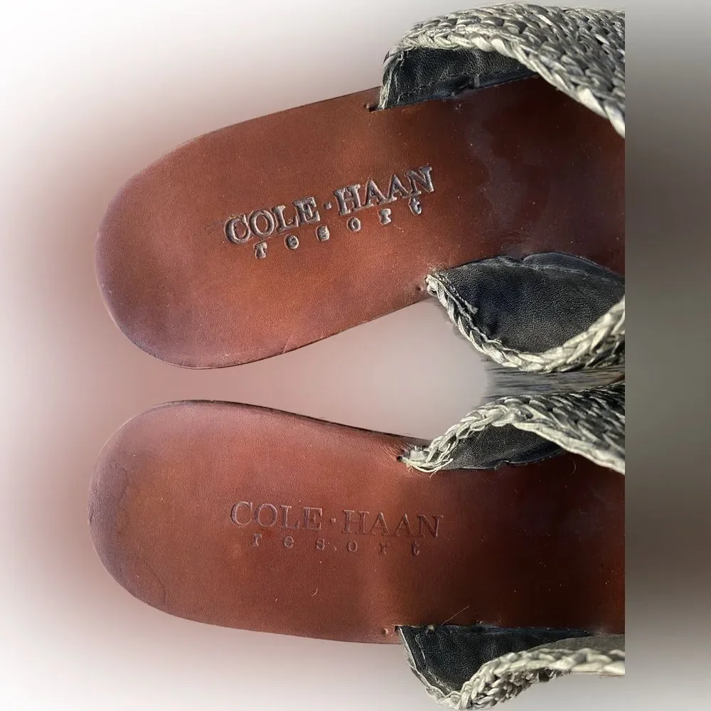Vintage Cole Haan Resort Braided Woven Black Brown Leather Wedge Sandals 7M